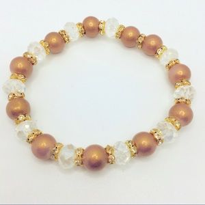 BRACELET GOLDEN BEADS, CZ & GLASS CLEAR BE…